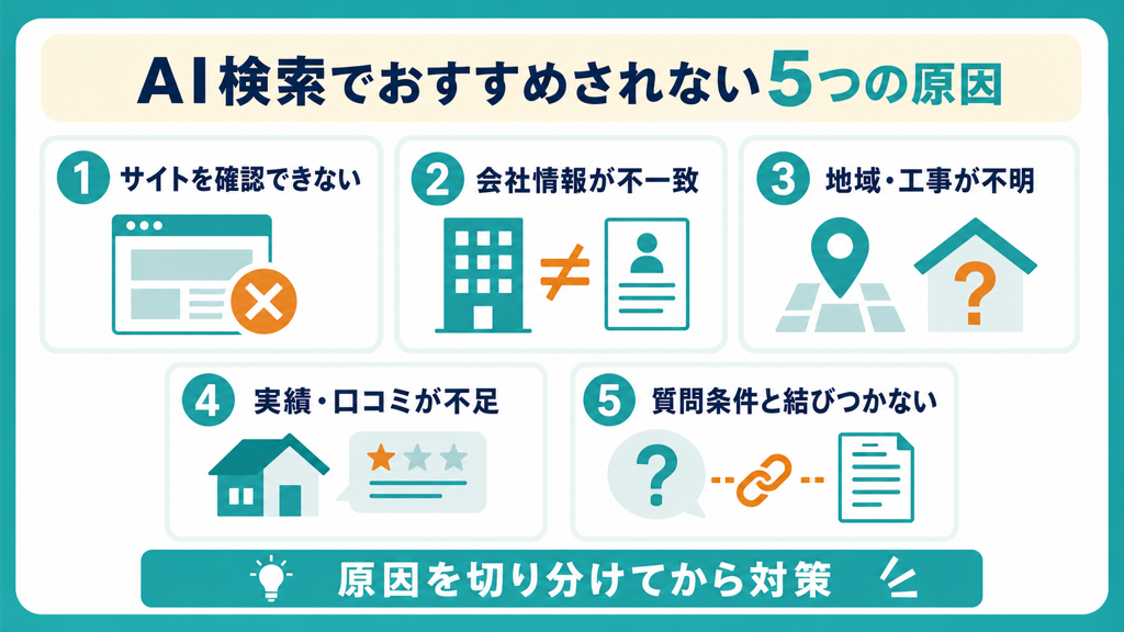 リフォーム会社がAI検索の候補に入りにくい5つの原因