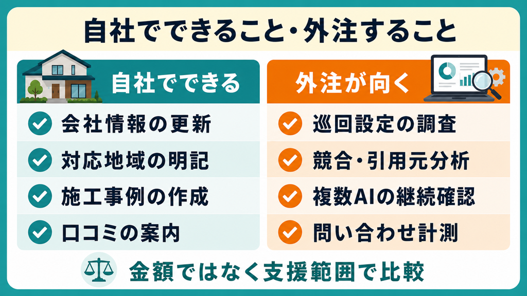 リフォーム会社のAI検索対策における自社対応と外注の分担