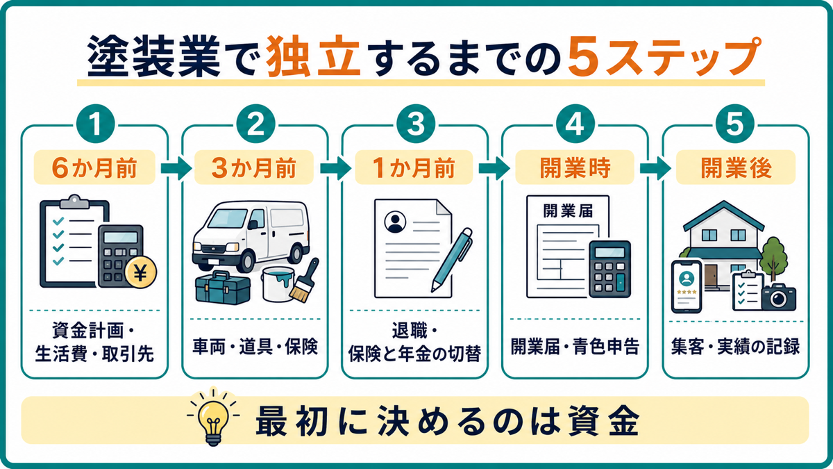 塗装業で独立するまでの6か月前から開業後までの5ステップ